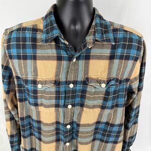 American Eagle Outfitters Flannel Blue and Tan Plaid Shirt